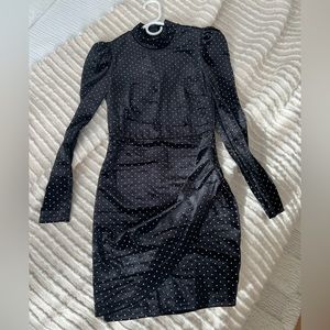 Black velvet cocktail dress with rhinestones